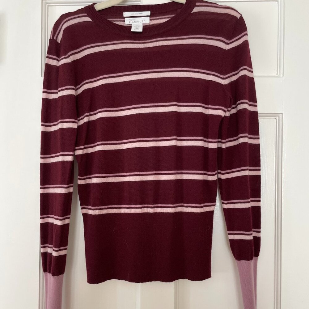 Nordstrom Signature 100% Cashmere Burgundy/Pink Striped Sweater Size S